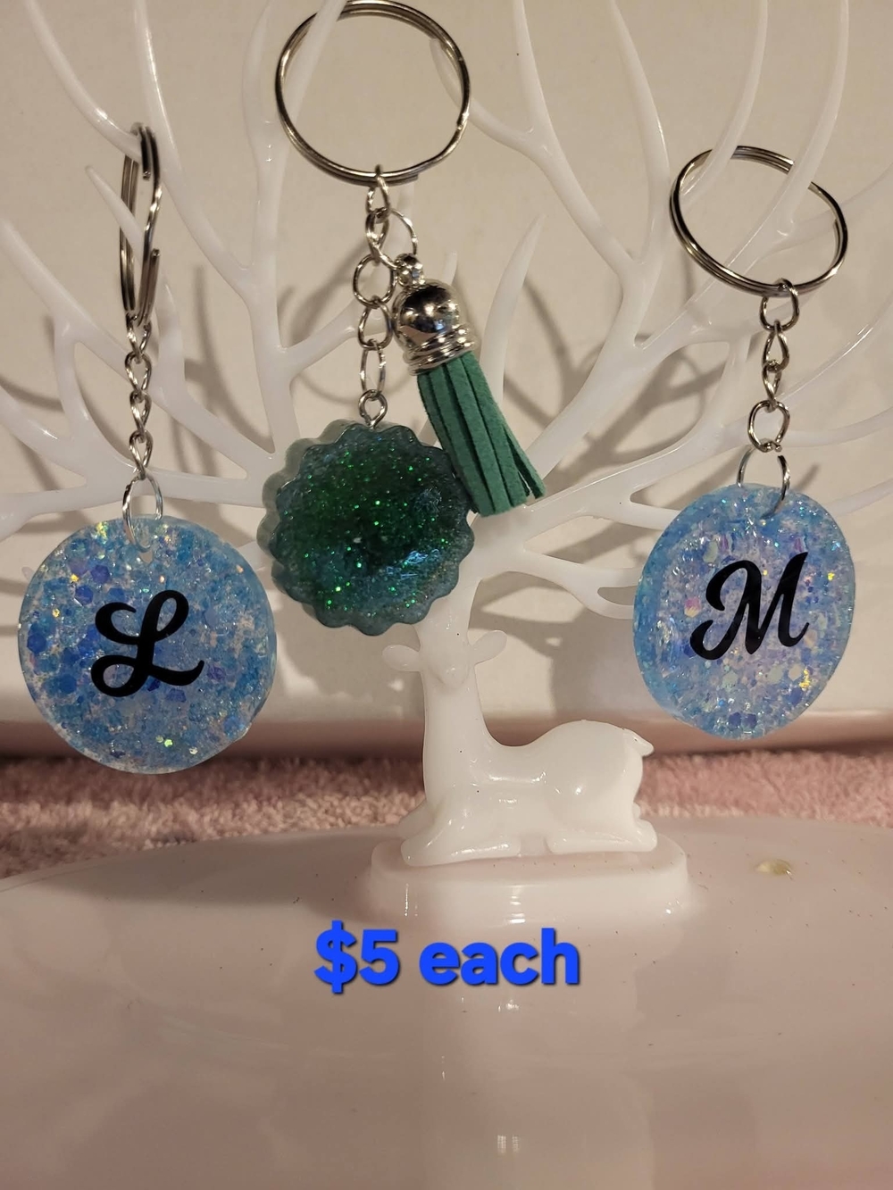 Handmade Glitter Resin Keychain - Blue and Green